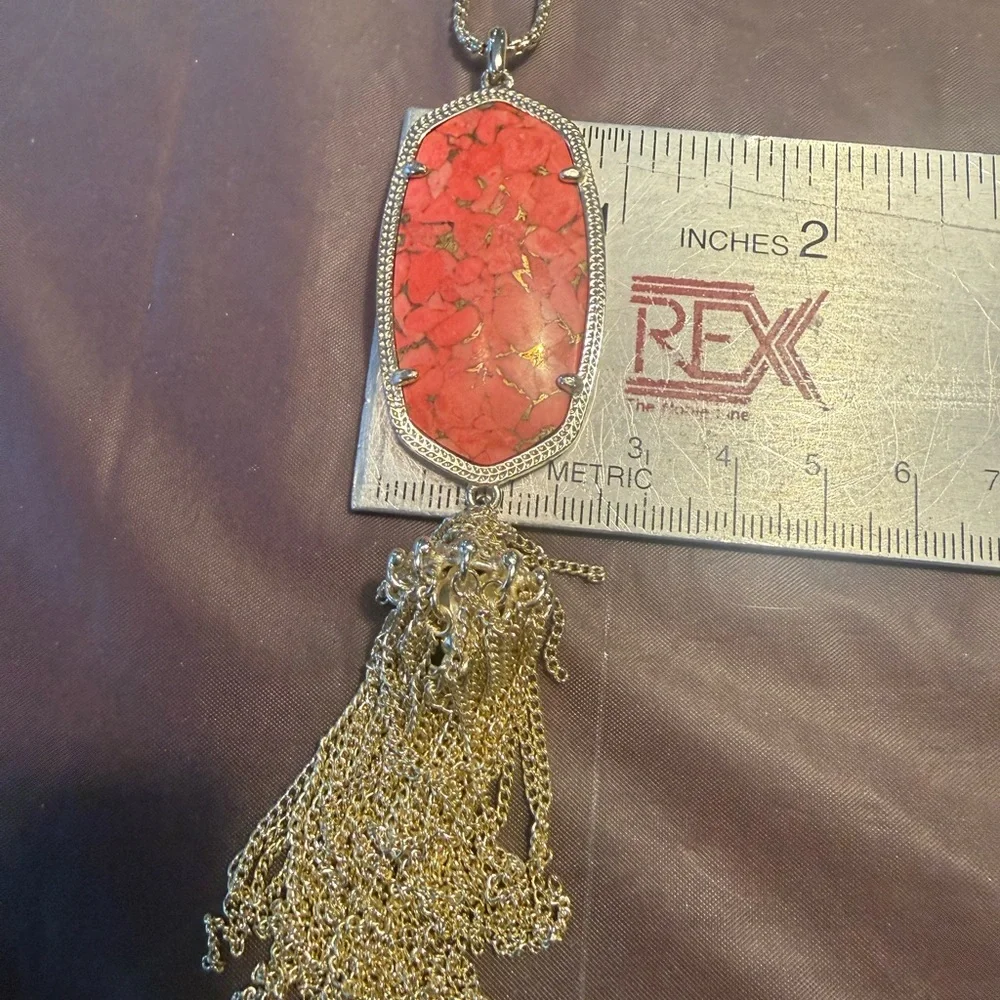Kendra Scott Rayne Red Magnesite 14K Gold Long Tassel Necklace 21”